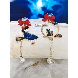 Little Witch & black Cat Earrings ~ Unique Earrings ~ Halloween Earrings in Box